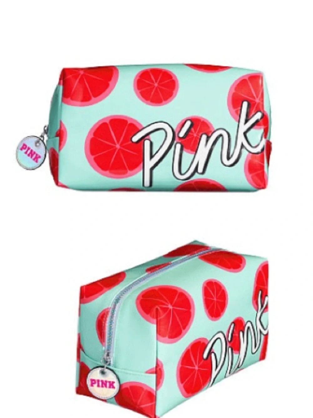 PINK Victoria's Secret Aqua Cosmetic Bag with Red Grapefruit Print